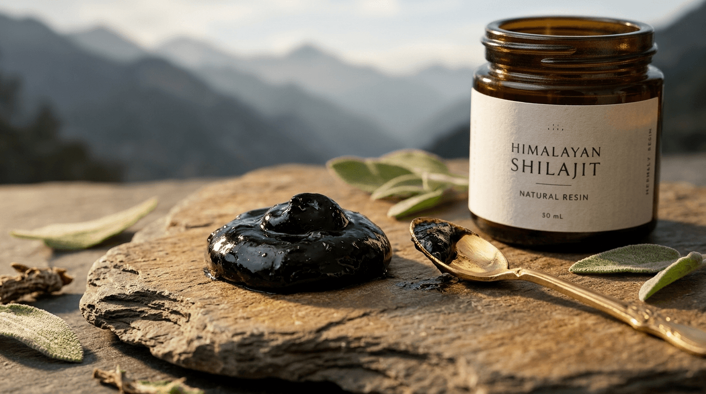 Resina de shilajit sobre pedra — fotografia de estúdio ilustrativa
