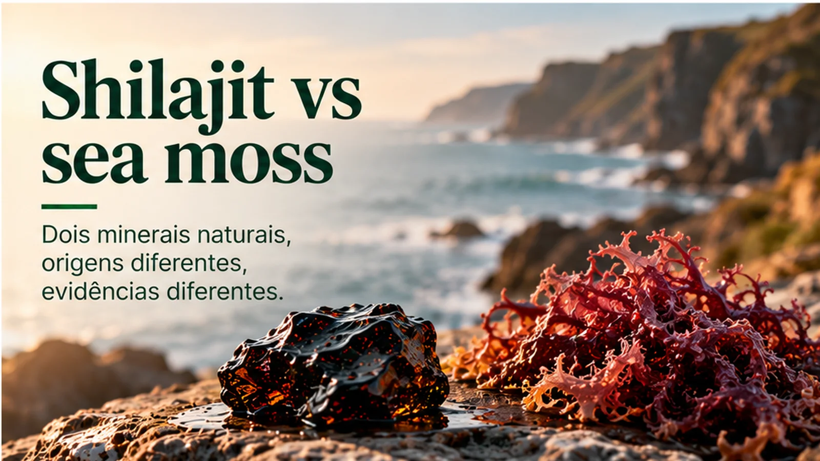 Resina de shilajit e musgo-irlandês (sea moss): origens diferentes, evidências diferentes