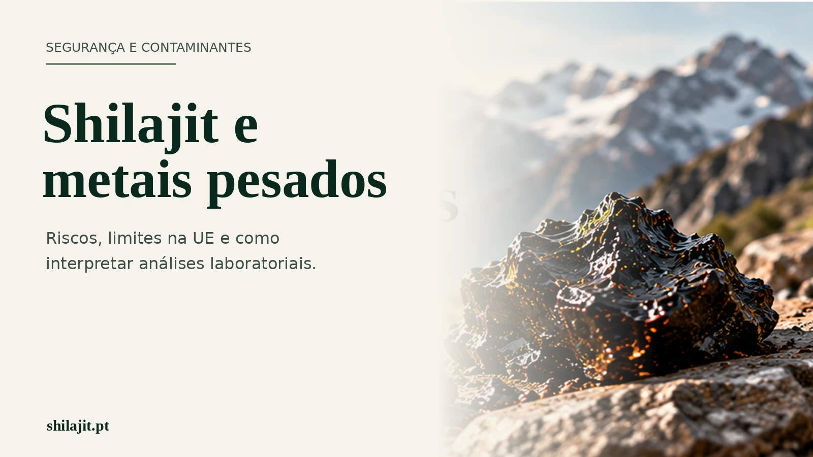 Resina de shilajit em rocha, montanhas ao fundo